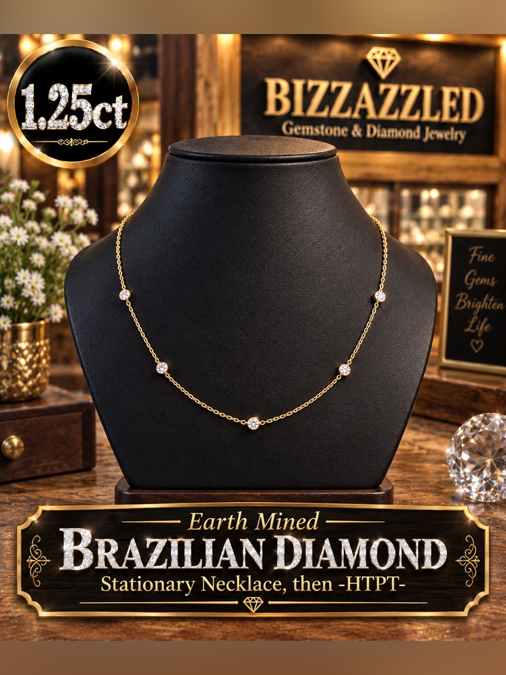 Certified Diamond Stationary Necklace. 14k yellow gold Silver 1.25ct Bezel set